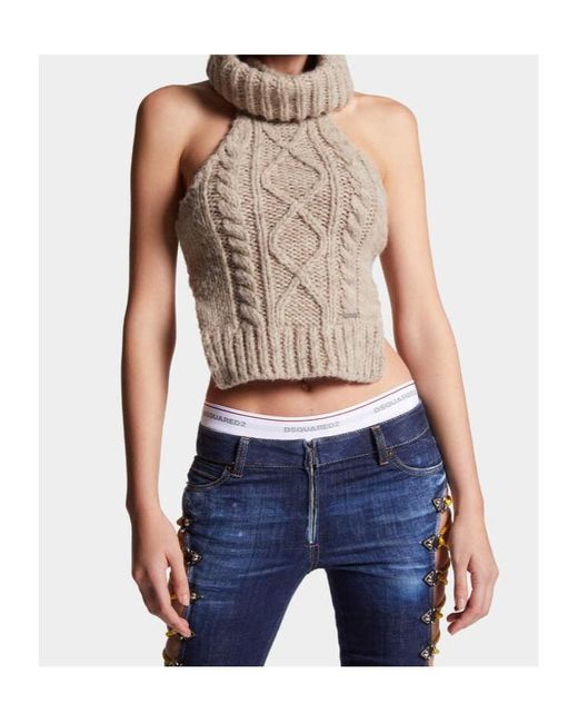 DSquared² Natural Roll-Neck Knitted Top