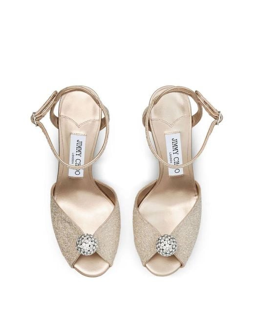 Jimmy Choo White Sakora 85 Light Glitter Fabric Sandals With Crystal Sphere Shoes