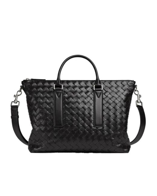 Bottega Veneta Black Intrecciato Zipped Briefcase for men