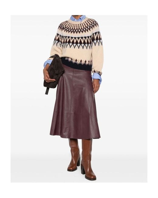 Forte_forte Purple Panelled A-Line Midi Skirt