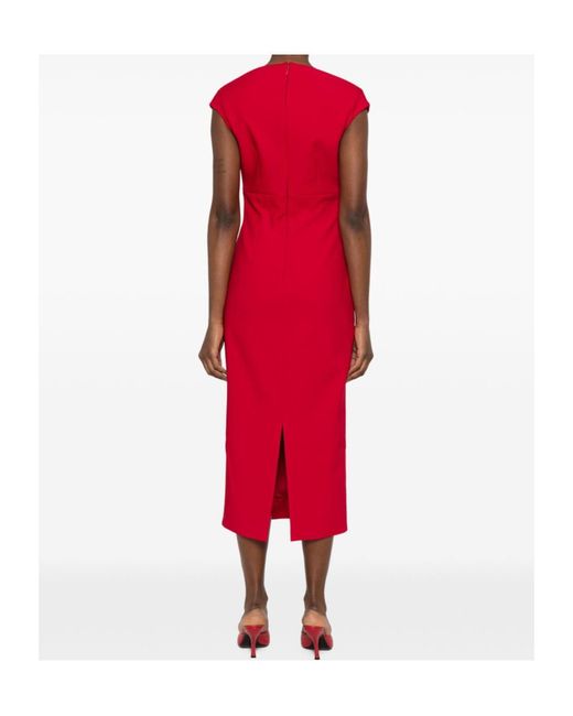 Solace London Red Monica V-Neck Midi Dress