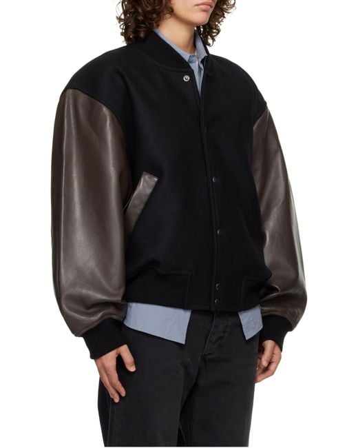 Studio Nicholson Black Long-Sleeved Baseball Jacket for men