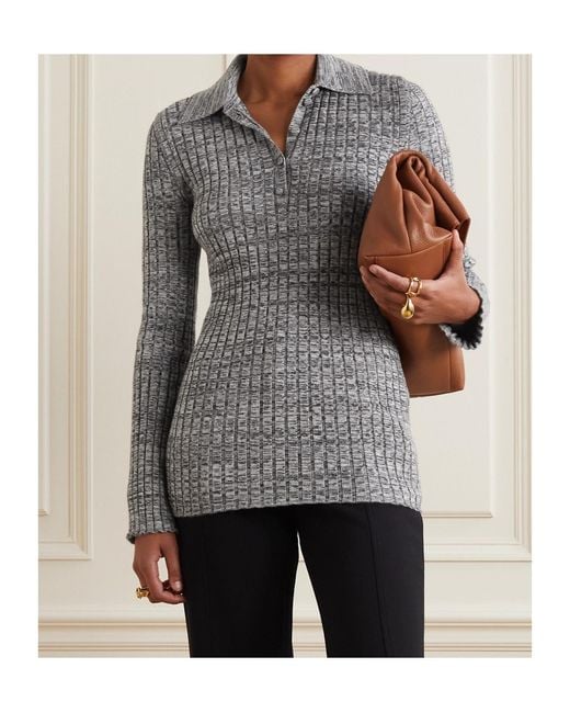 Gabriela Hearst Gray Long-Sleeved Knit Polo Shirt