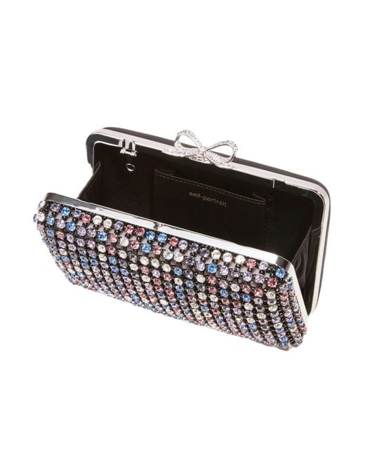 Self-Portrait Black Chainmail Crystal-Embellished Mini Clutch Bag