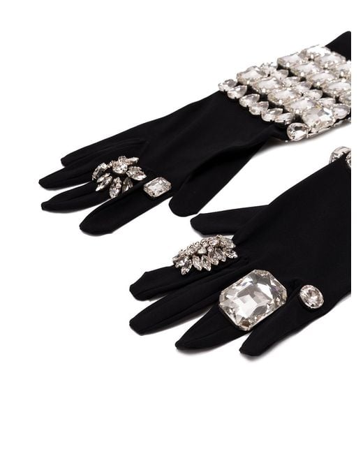 Dolce & Gabbana Black Crystal-Embellished Long Gloves