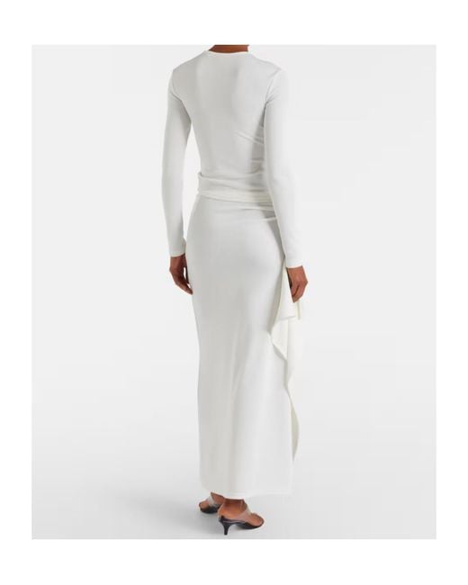 Christopher Esber White Ribbed-Knit Draped Maxi Skirt