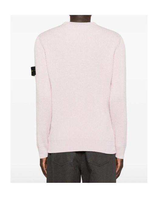 Stone Island Pink Ribbed Crew-Neck Sweater for men