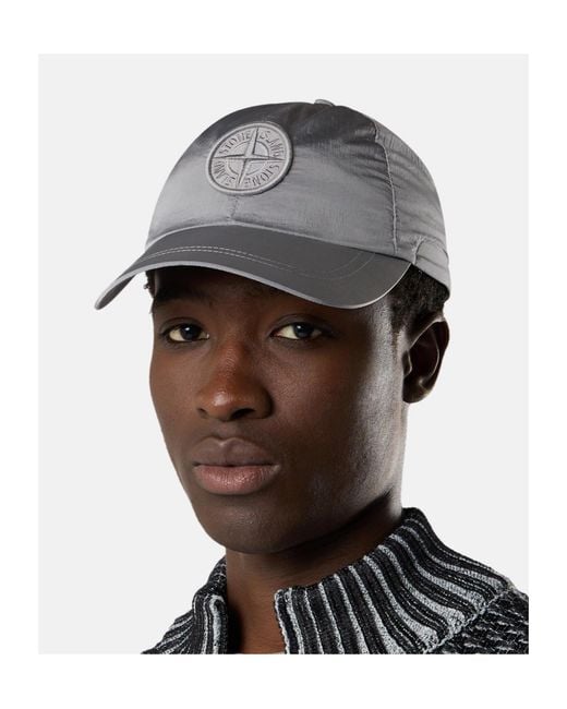 Stone Island Gray Logo Embroidered Curved Peak Baseball Cap for men
