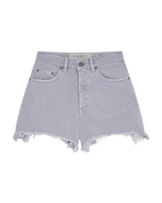 Golden Goose Deluxe Brand Purple Distressed Hem Denim Shorts