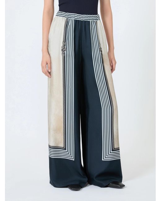 Max Mara Blue Silk Wide-Leg Trousers