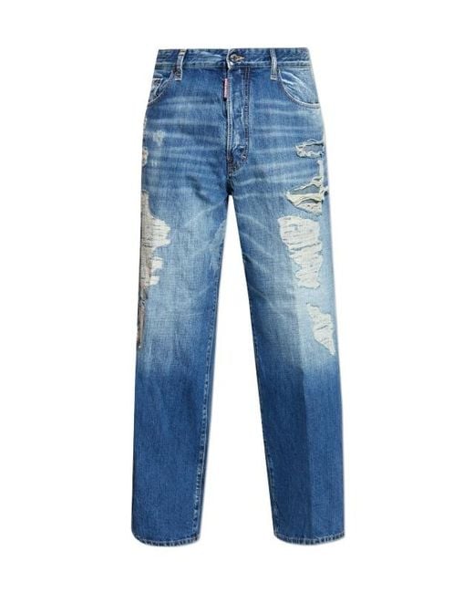 DSquared² Blue Loose-Firt Distressed Jeans for men