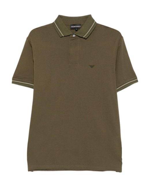 Emporio Armani Green Logo-Embroidered Polo Shirt for men