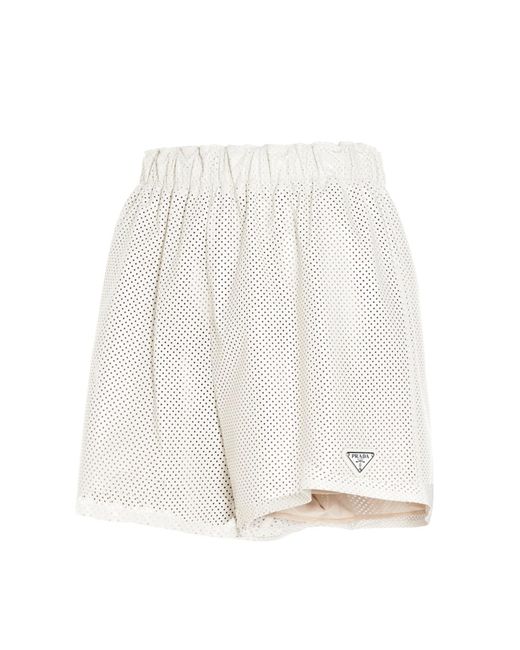 Prada White High-Waisted Perforated Shorts