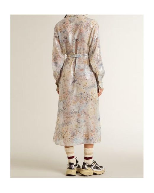Golden Goose Deluxe Brand White Floral Printed Sequinned Belted Shirt Dress
