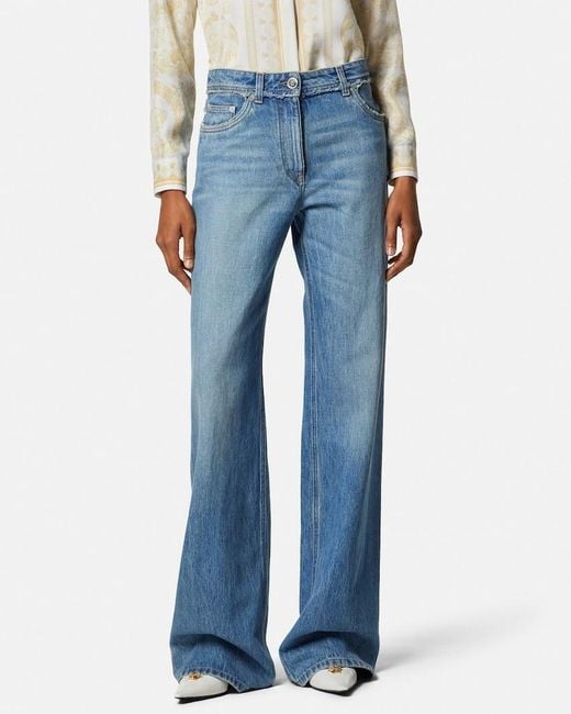 Versace Blue Raw Cut Frayed Jeans