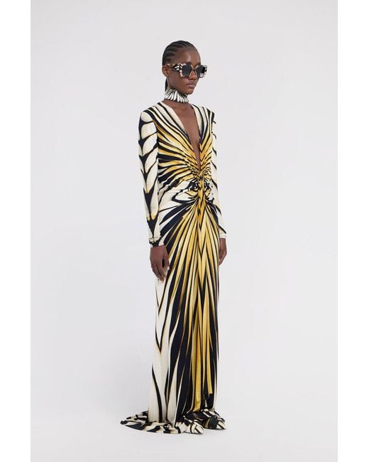 Roberto Cavalli Metallic Ray Print Maxi Dress