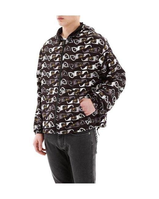 Versace Black Hooded Sunglasses-Print Jacket for men