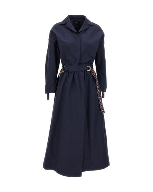 Etro Blue Shirt Dress With Embroidered Ribbons