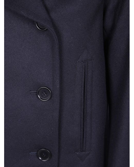 Aspesi Blue Double-Breasted Wool Coat
