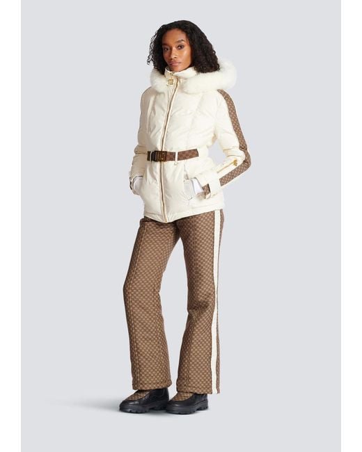 Balmain White Belted Pb Down Jacket