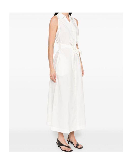 Woolrich White Sleeveless Tie-Waisted Dress