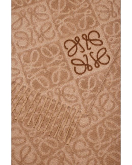 Loewe White Monogram Jacquard Fringed Scarf