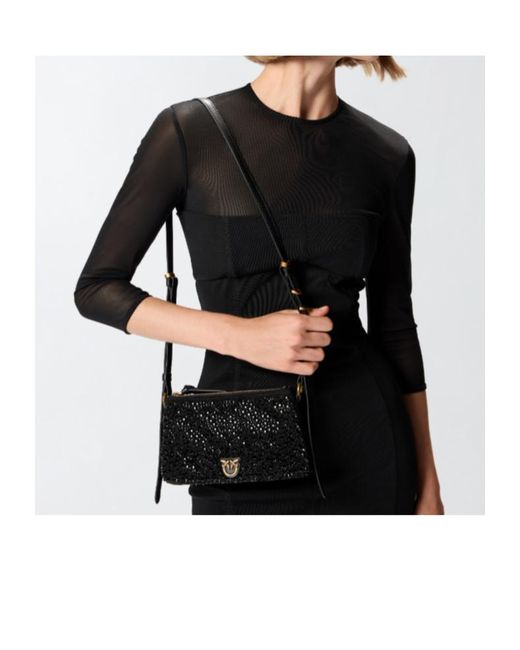 Pinko White Mini Double Bag Fully Embellished Shoulder Bag