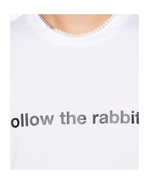 MSGM White 'Follow The Rabbit' Quotes Jersey T-Shirt for men