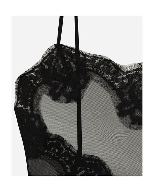 Dolce & Gabbana Black Tulle Top With Lace Details