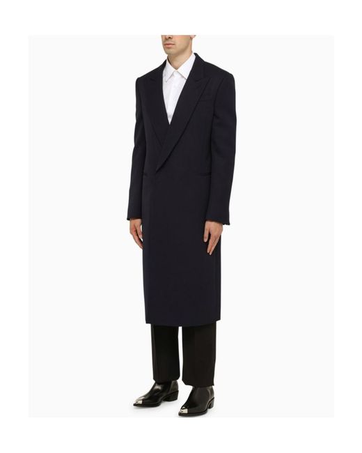 McQueen Blue Single-Breasted V-Neck Coat for men