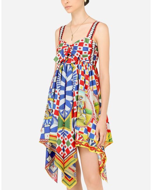 Dolce & Gabbana White Carretto-Print Twill Dress
