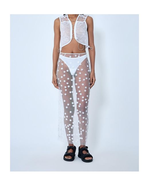 CECILIE BAHNSEN White Blossom Sheer Appliquéd Skirt
