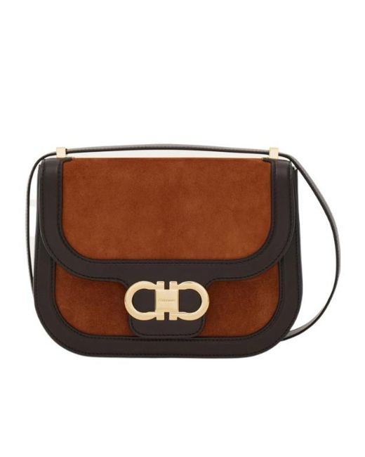 Ferragamo Brown Double Gancini Crossbody Bag (Xs)