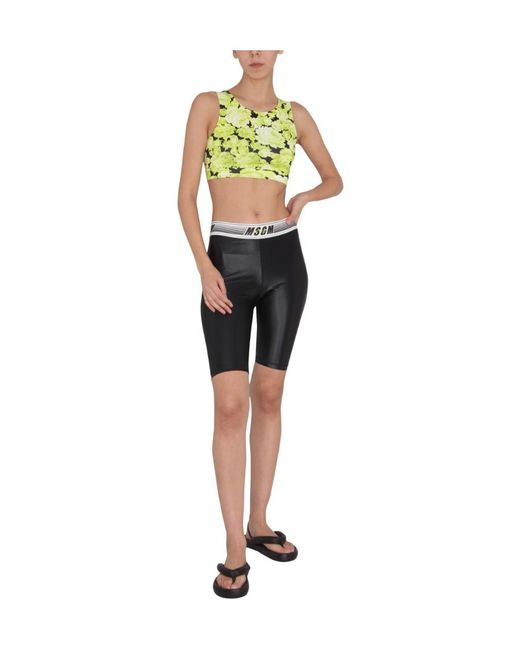 MSGM Green Floral Print Cropped Tank Top