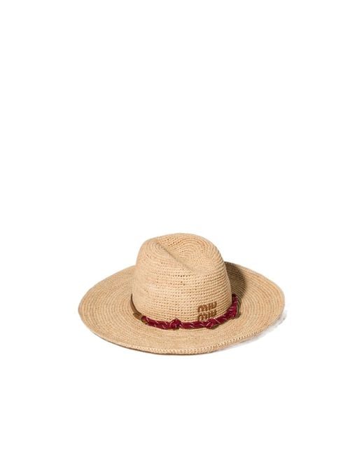 Miu Miu Natural Raffia And Leather Hat