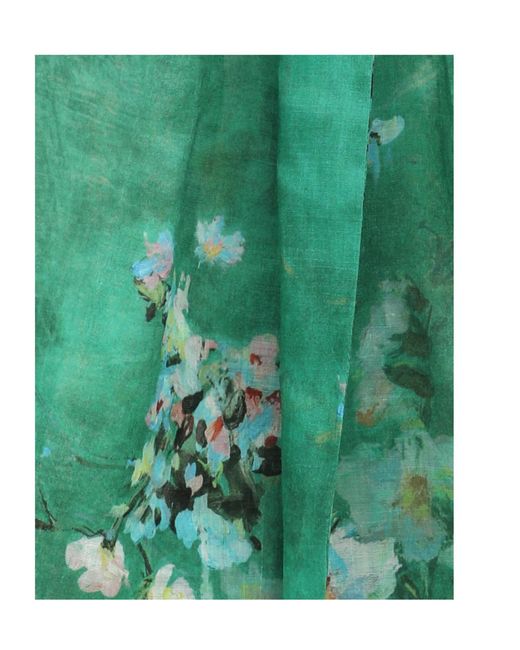 Zimmermann Green Everley Bow Floral-Pattern Linen Bralette