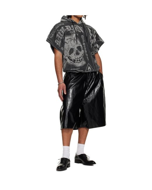 Lu'u Dan Black Half-Length Short-Sleeved Hooded T-Shirt for men