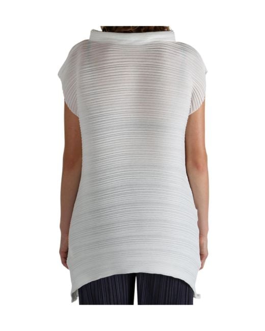 Pleats Please Issey Miyake Gray Pleats Please Issey Miyake Pleated High-Neck Top