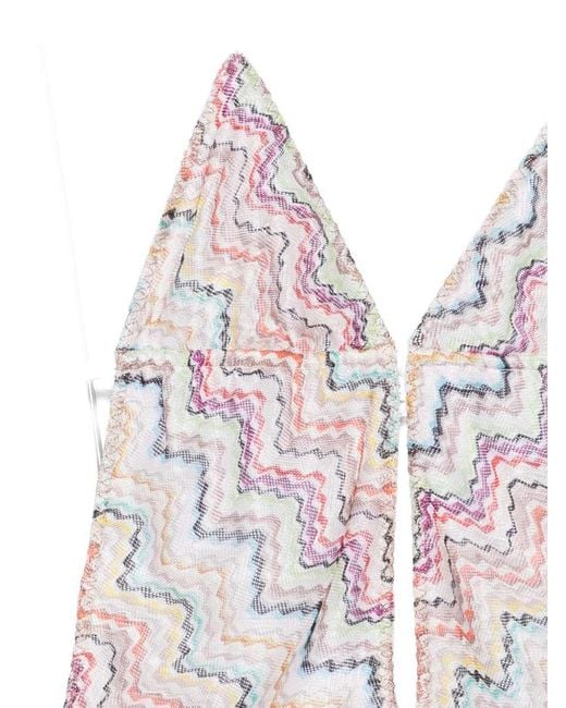 Missoni White Zigzag-Knit V-Neck Swimsuit