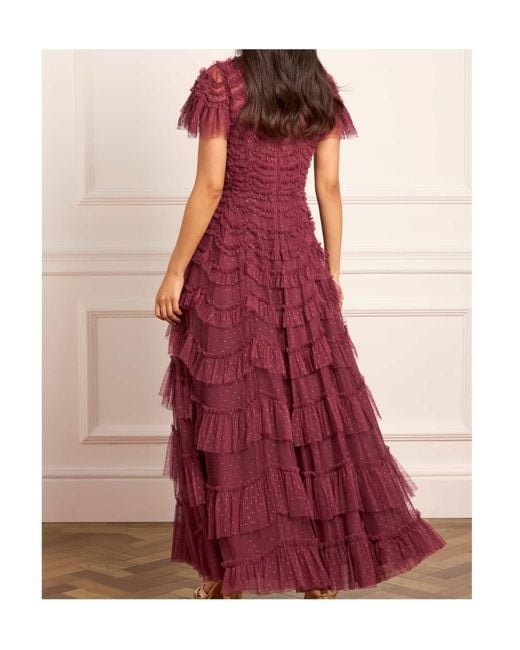 Needle & Thread Red V-Neck Tulle Dress