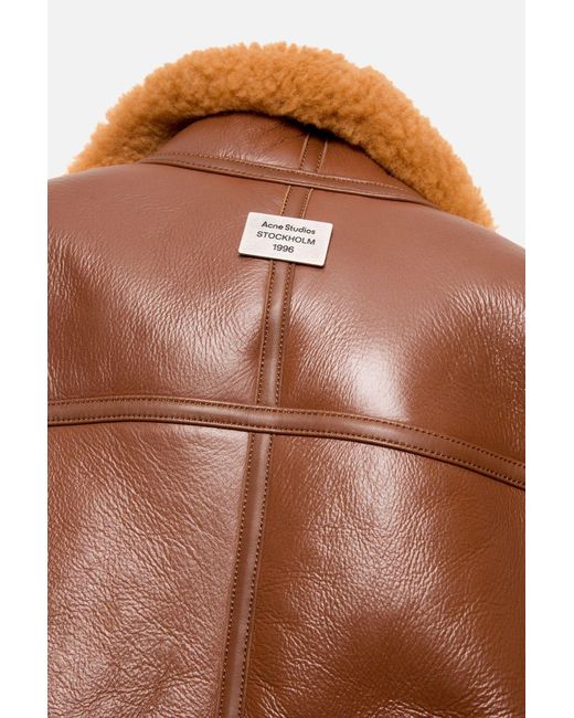 Acne Brown Shearling-Collar Leather Jacket for men