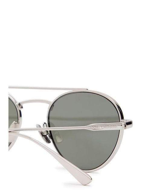 Saint Laurent White Round-Frame Metal Sunglasses