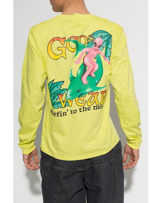 Gcds Yellow Logo Printed Long-Sleeved T-Shirt for men
