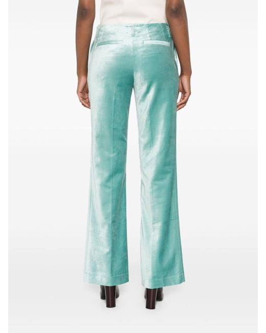 Forte_forte Green Cotton Viscose Stretch Velvet Trumpet Shaped Pants