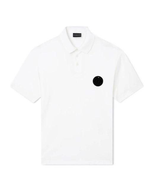 Emporio Armani White Appliqué Polo Shirt for men