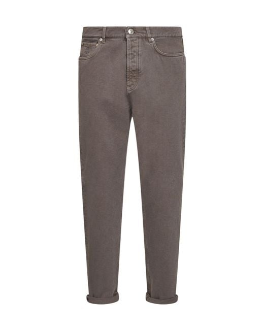 Brunello Cucinelli Blue Garment-Dyed Iconic Fit Five-Pocket Trousers for men