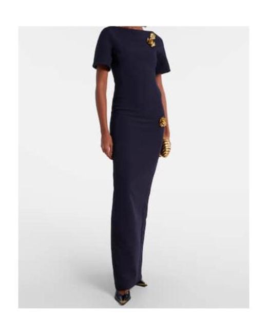 Safiyaa Blue Lacin Embellished Crepe Gown
