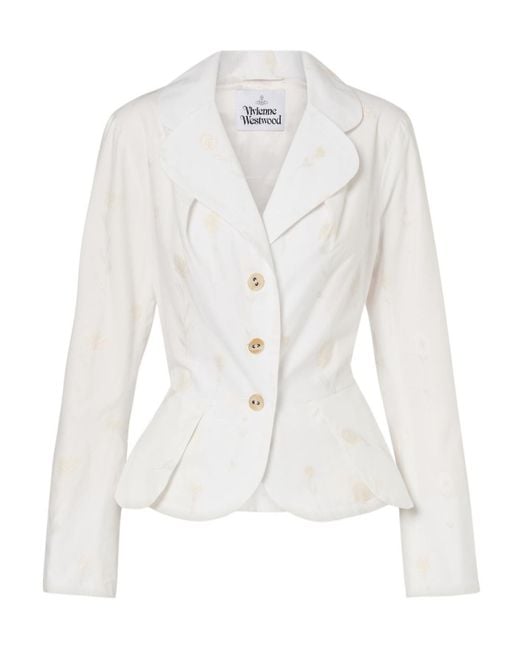 Vivienne Westwood White Floral Cotton Blend Suit Jacket