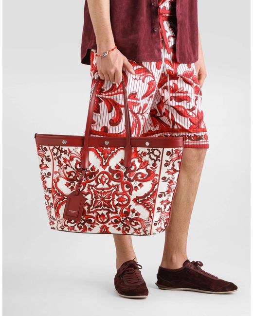 Dolce & Gabbana Red Atene Majolica Printed Tote Bag for men
