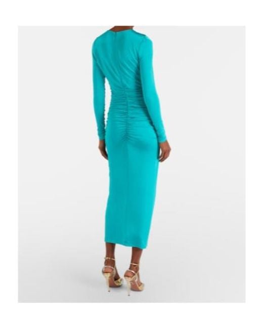 Carolina Herrera Blue Ruched Jersey Midi Dress